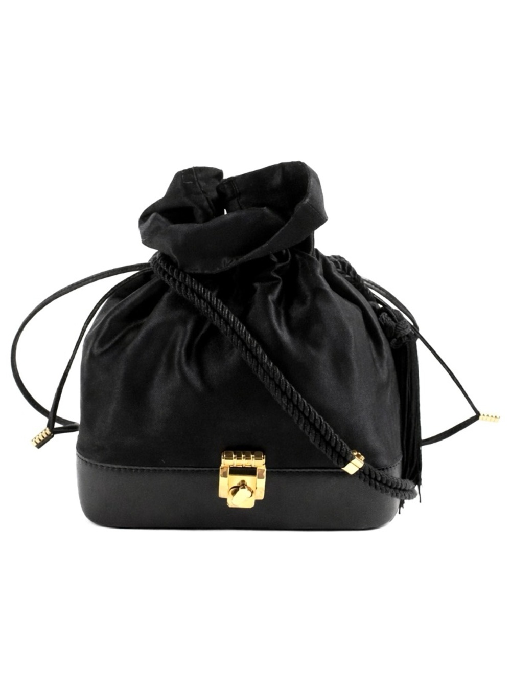 Gianni Versace VintaWomen's Black Satin & Leather Drawstring Crossbody Bag